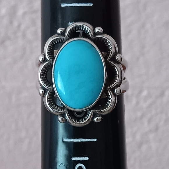 925 Silver Double Band Turquoise Ring - Picture 4 of 13